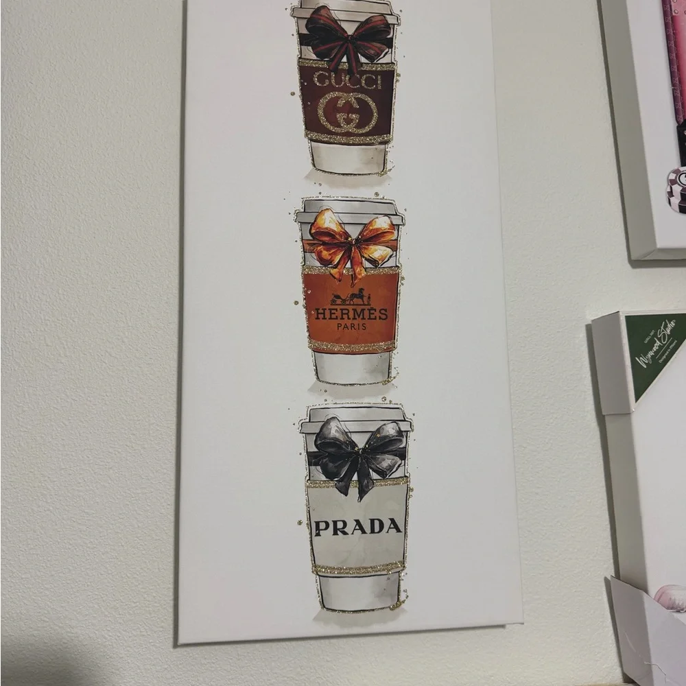 Designer Coffee Cup Canvas Art - Gucci, Hermès, Prada